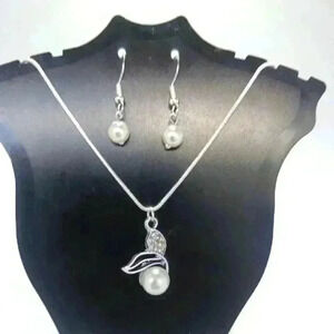 Mermaid Tail Faux Pearl Silver Necklace and Earrings Set